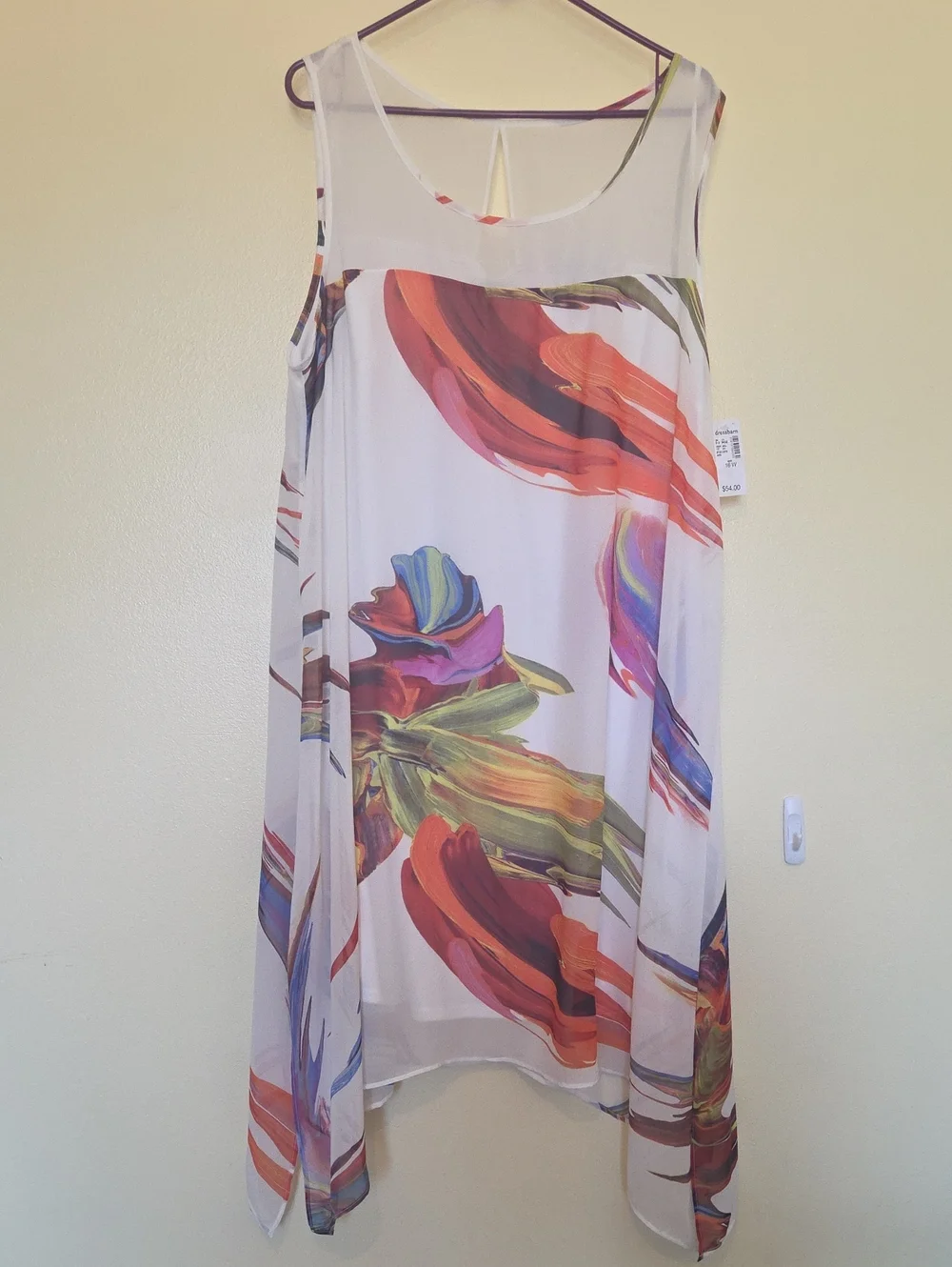 Signature by Robbie Bee White Multi Asymmetrical Sheer Floral Dress